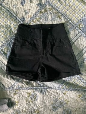 Women's High-Waist Black Denim Shorts